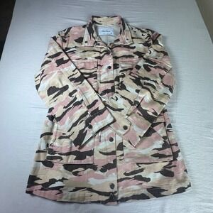 NWOT Ena Pelly Pink Camo Utility Jacket Drawstring Waist Field Coat Womens 4